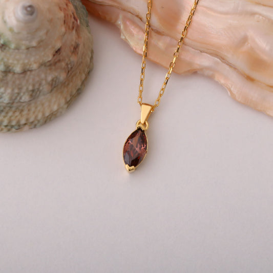 Smoky Quartz Marquise Necklace in 14K Solid Gold | Birthstone Pendant