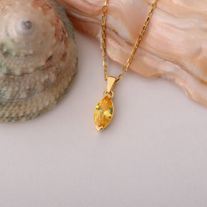 Yellow Topaz Marquise Necklace in 14K Solid Gold | Birthstone Pendant