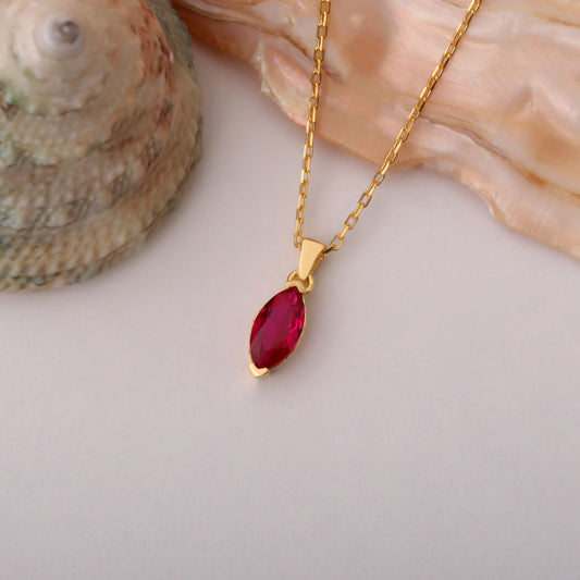 Ruby Marquise Necklace in 14K Solid Gold | July Birthstone Pendant