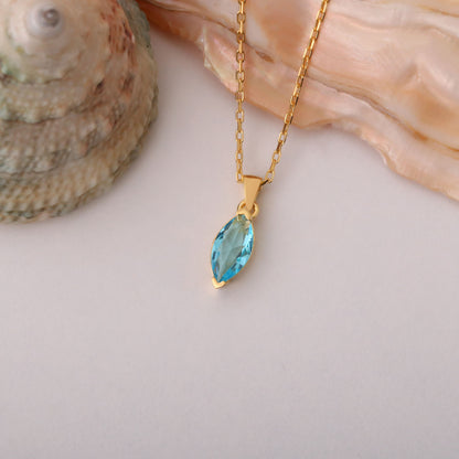 Aquamarine Marquise Necklace in 14K Solid Gold | March Birthstone Pendant