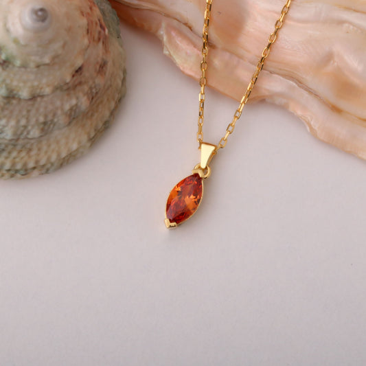 Citrine Marquise Necklace in 14K Solid Gold | November Birthstone Pendant