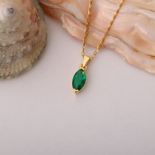 Emerald Marquise Necklace in 14K Solid Gold | May Birthstone Pendant