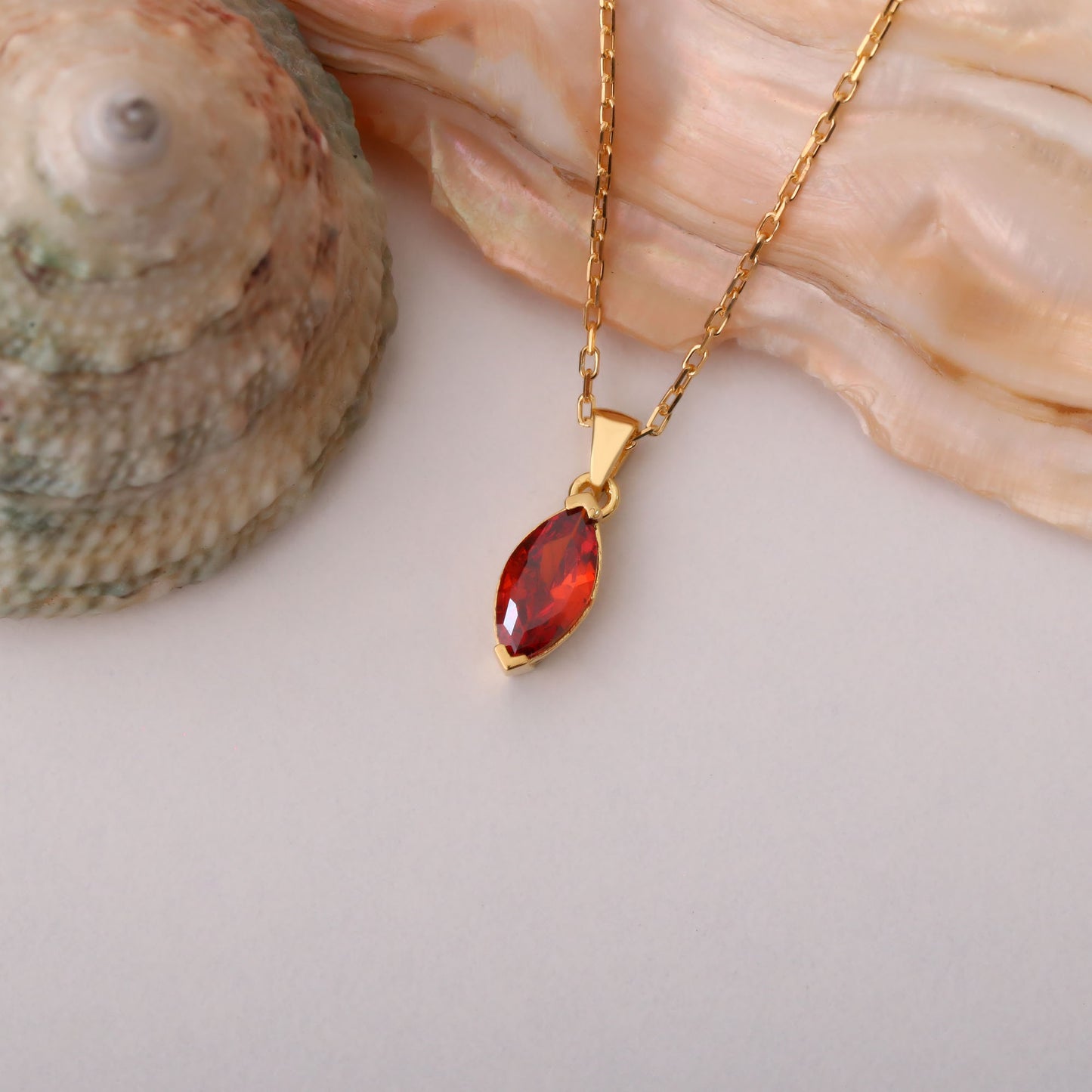 Garnet Marquise Necklace in 14K Solid Gold | January Birthstone Pendant