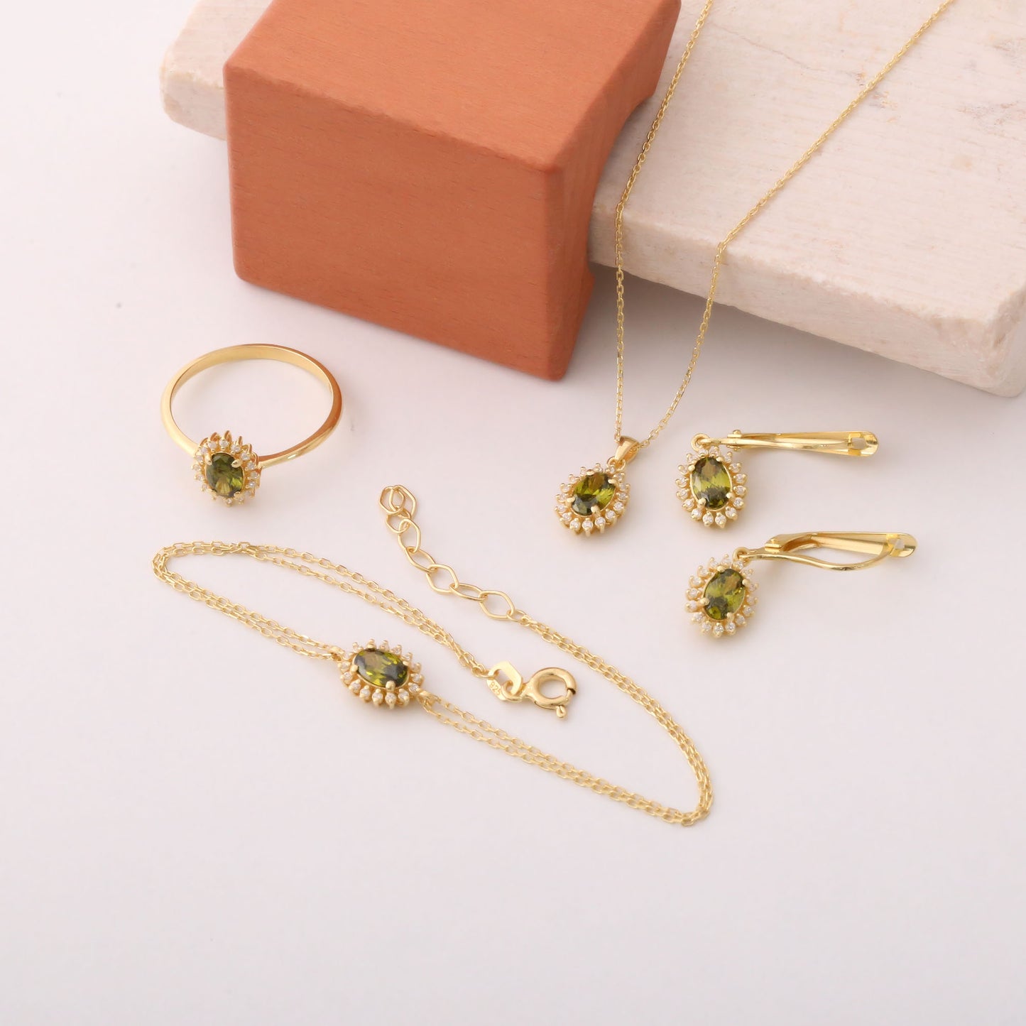 Oval Cut Peridot Necklace with Real Diamonds, 14K Solid Gold, August Birthstone Pendant