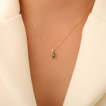 Peridot Oval Necklace in 14K Solid Gold | August Birthstone Pendant