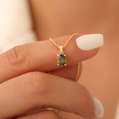 Peridot Oval Necklace in 14K Solid Gold | August Birthstone Pendant