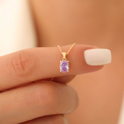 Alexandrite Oval Necklace in 14K Solid Gold | June Birthstone Pendant