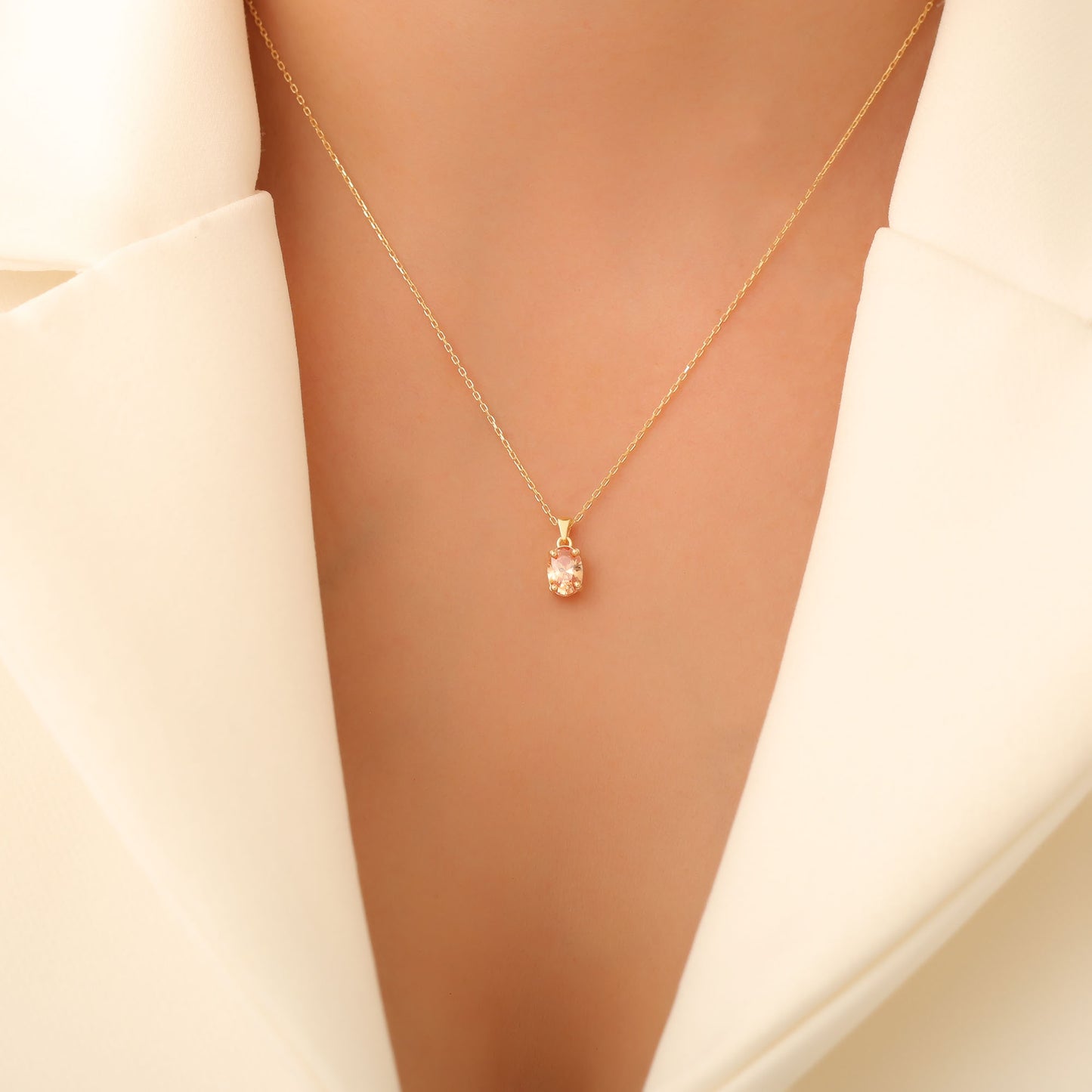 Citrine Oval Necklace in 14K Solid Gold | November Birthstone Pendant