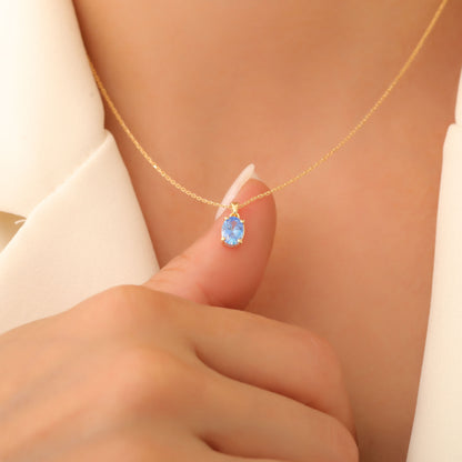 Blue Topaz Oval Necklace in 14K Solid Gold | December Birthstone Pendant