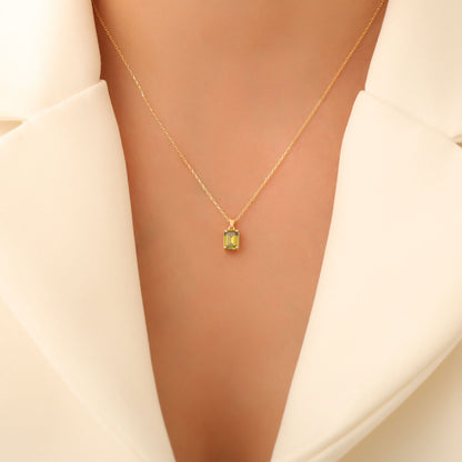 Rectangle Peridot Necklace in 14K Solid Gold, August Birthstone Pendant