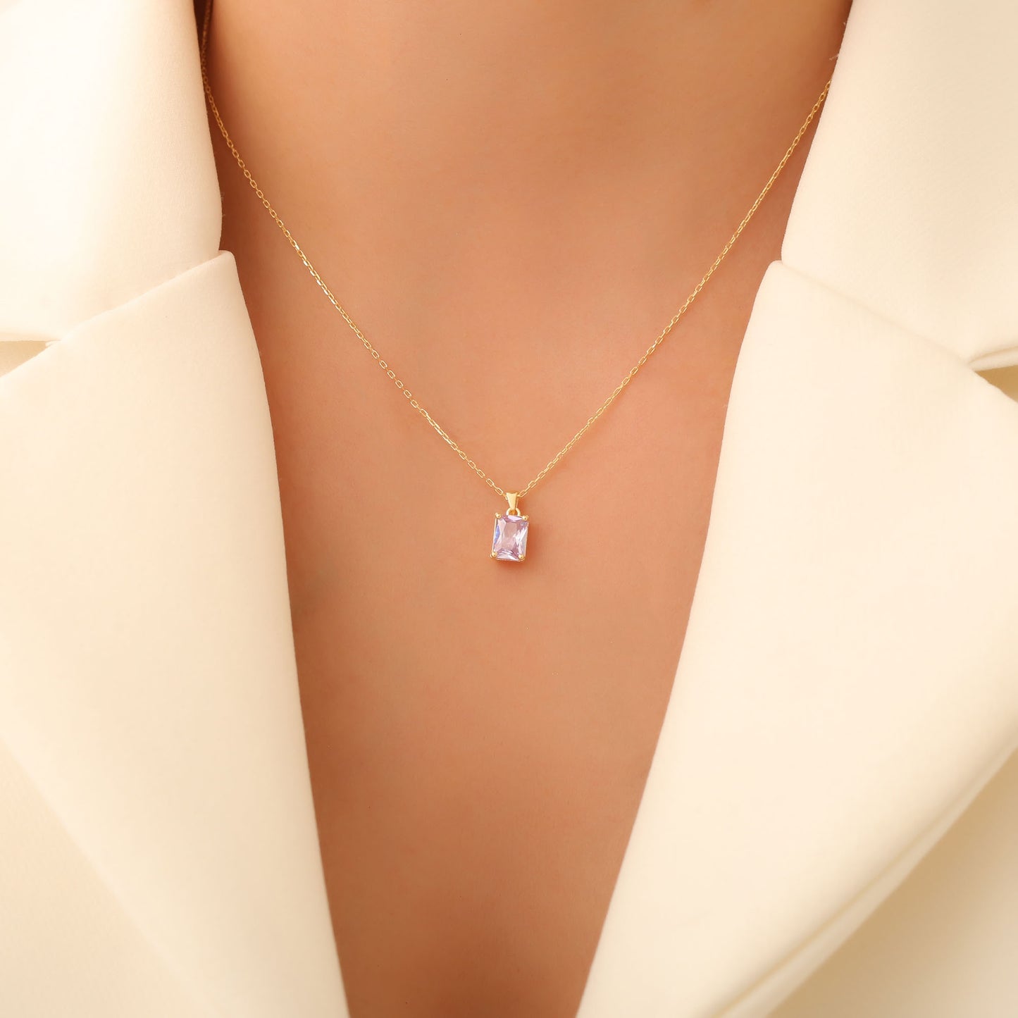 Rectangle Alexandrite Necklace in 14K Solid Gold, June Birthstone Pendant