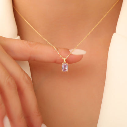 Rectangle Alexandrite Necklace in 14K Solid Gold, June Birthstone Pendant