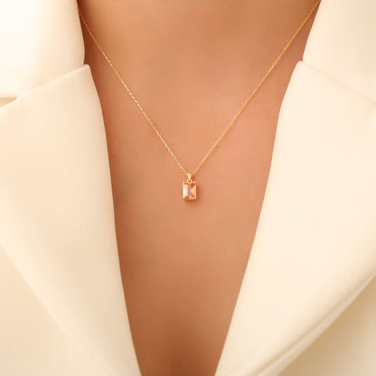 Rectangle Citrine Necklace in 14K Solid Gold, November Birthstone Pendant