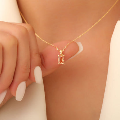 Rectangle Citrine Necklace in 14K Solid Gold, November Birthstone Pendant