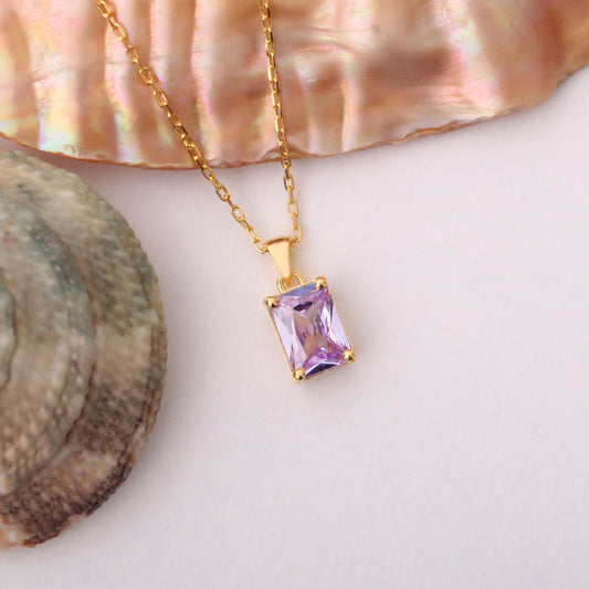 Rectangle Alexandrite Necklace in 14K Solid Gold, June Birthstone Pendant