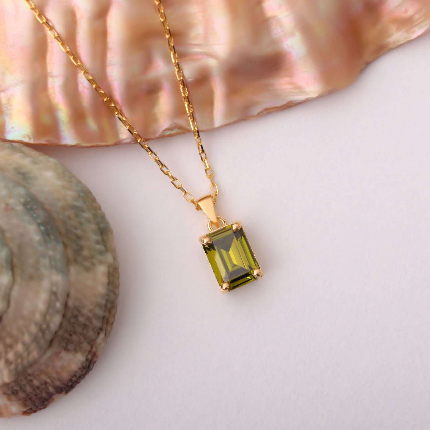 Rectangle Peridot Necklace in 14K Solid Gold, August Birthstone Pendant