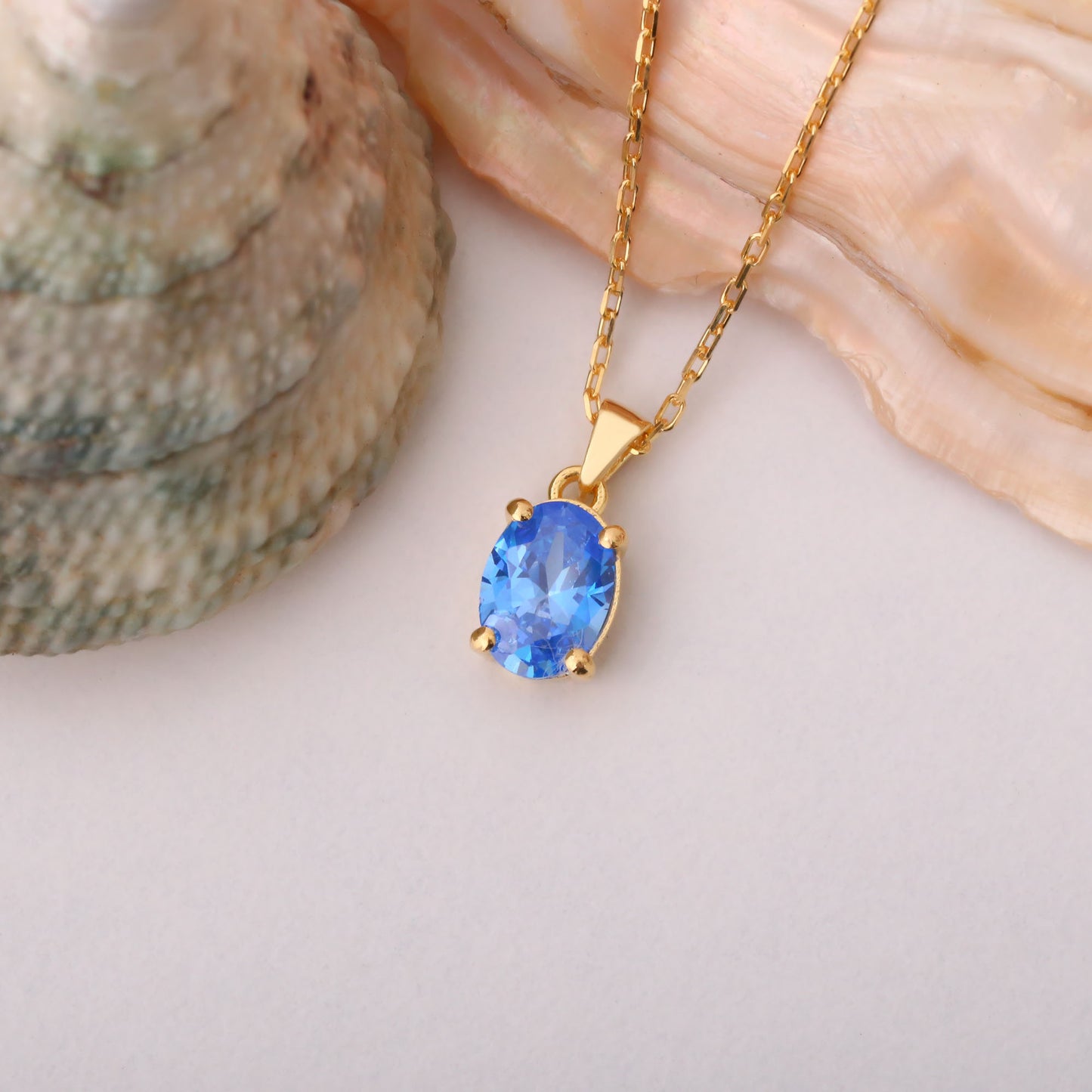 Blue Topaz Oval Necklace in 14K Solid Gold | December Birthstone Pendant