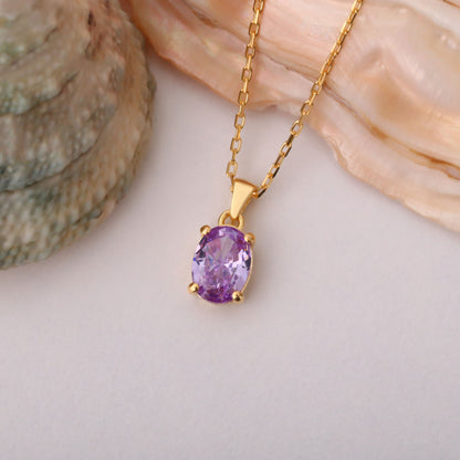 Alexandrite Oval Necklace in 14K Solid Gold | June Birthstone Pendant