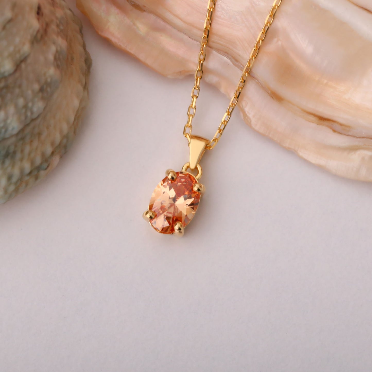 Citrine Oval Necklace in 14K Solid Gold | November Birthstone Pendant