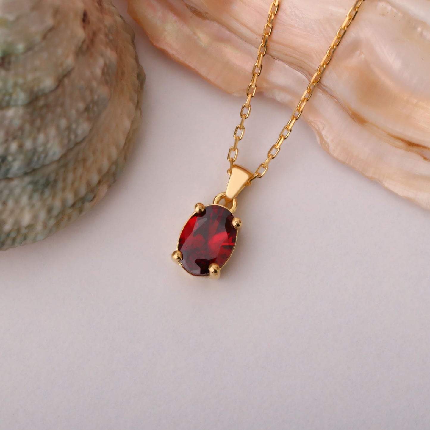 Garnet Oval Necklace in 14K Solid Gold | January Birthstone Pendant