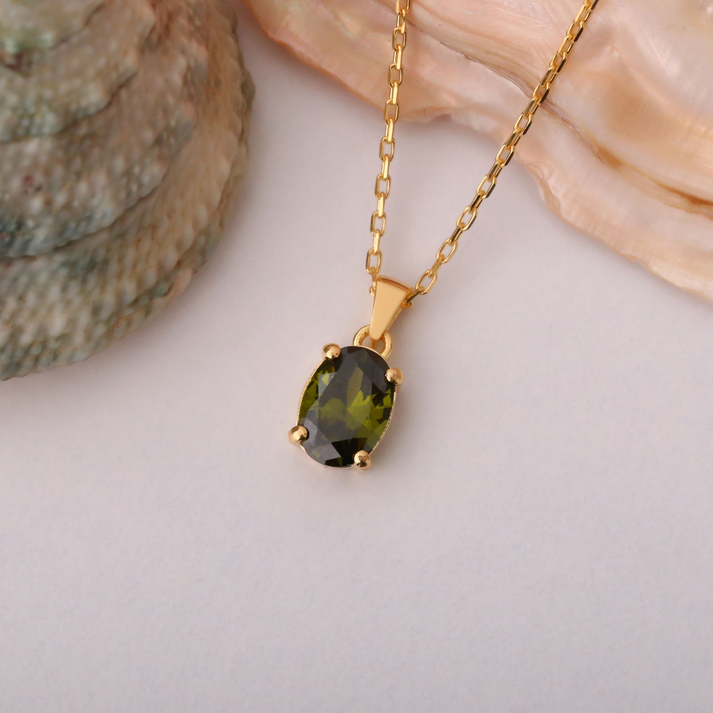 Peridot Oval Necklace in 14K Solid Gold | August Birthstone Pendant