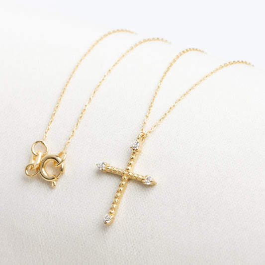 Cross Necklace with Four Real Diamonds | 14K Solid Gold