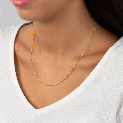 Citrine Enameled Beaded Necklace in 14K Solid Gold, Mini Italian Ball Chain