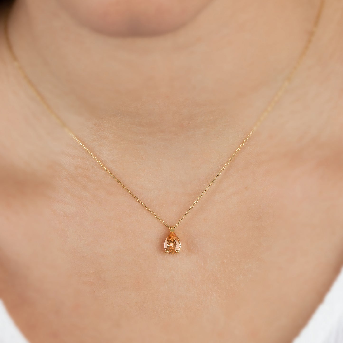 Citrine Drop Necklace 14K Solid Gold, Teardrop November Birthstone