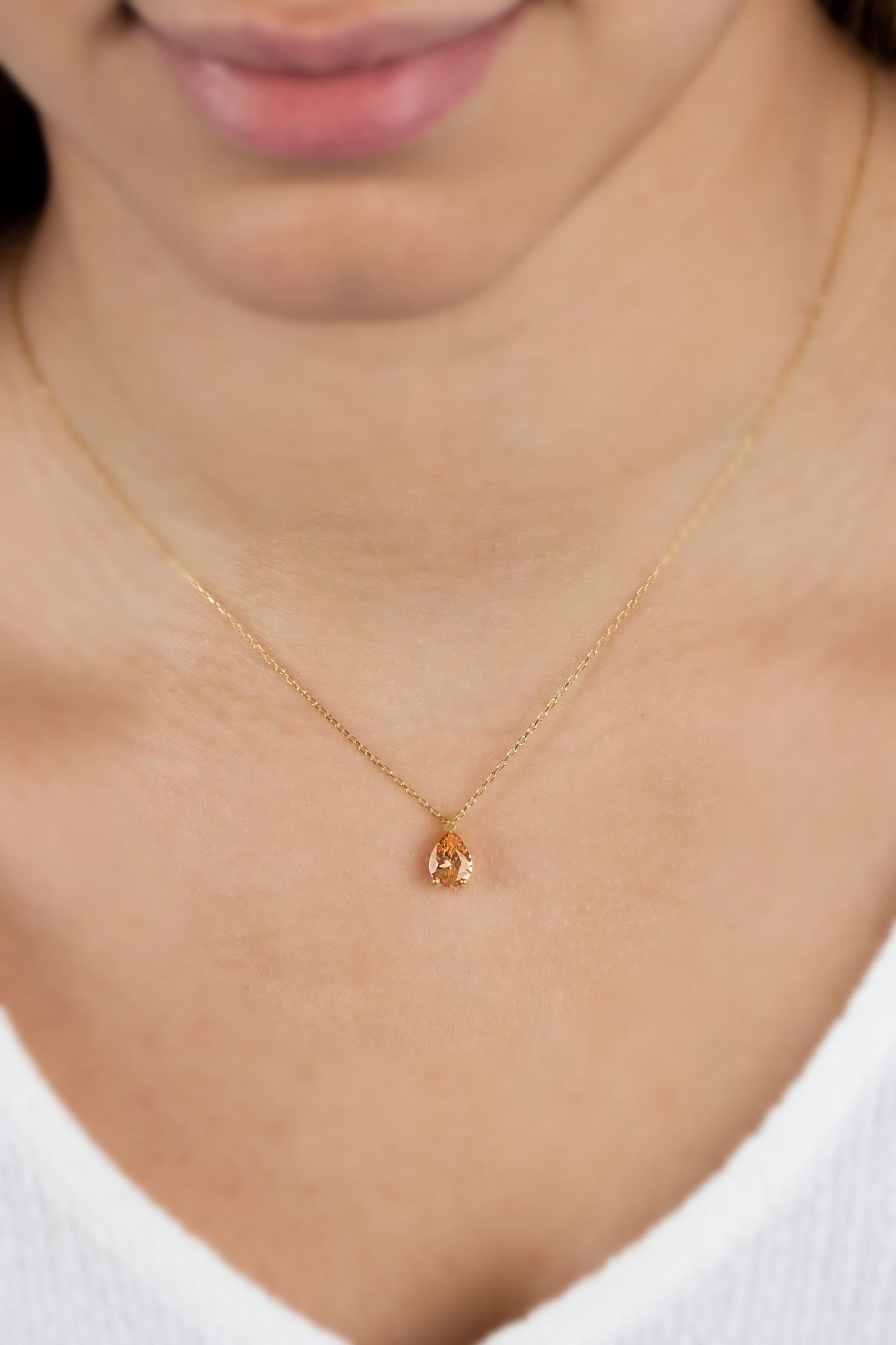 Citrine Drop Necklace 14K Solid Gold, Teardrop November Birthstone