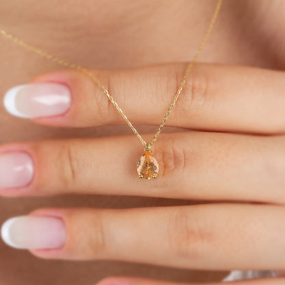 Citrine Drop Necklace 14K Solid Gold, Teardrop November Birthstone