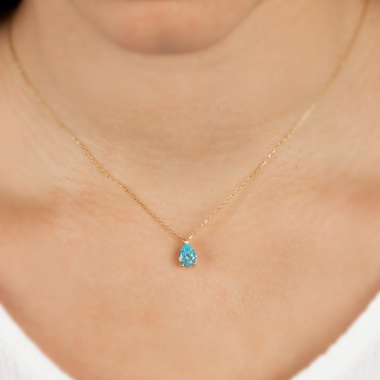 Aquamarine Drop Necklace 14K Solid Gold, Teardrop March Birthstone