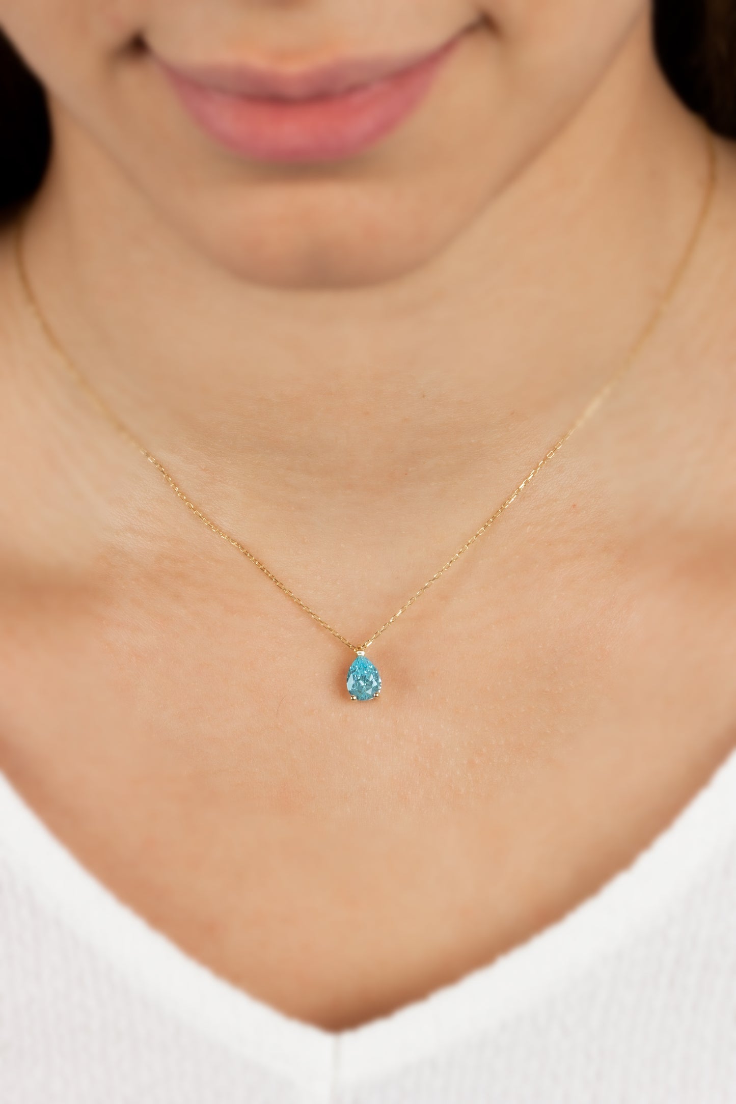 Aquamarine Drop Necklace 14K Solid Gold, Teardrop March Birthstone