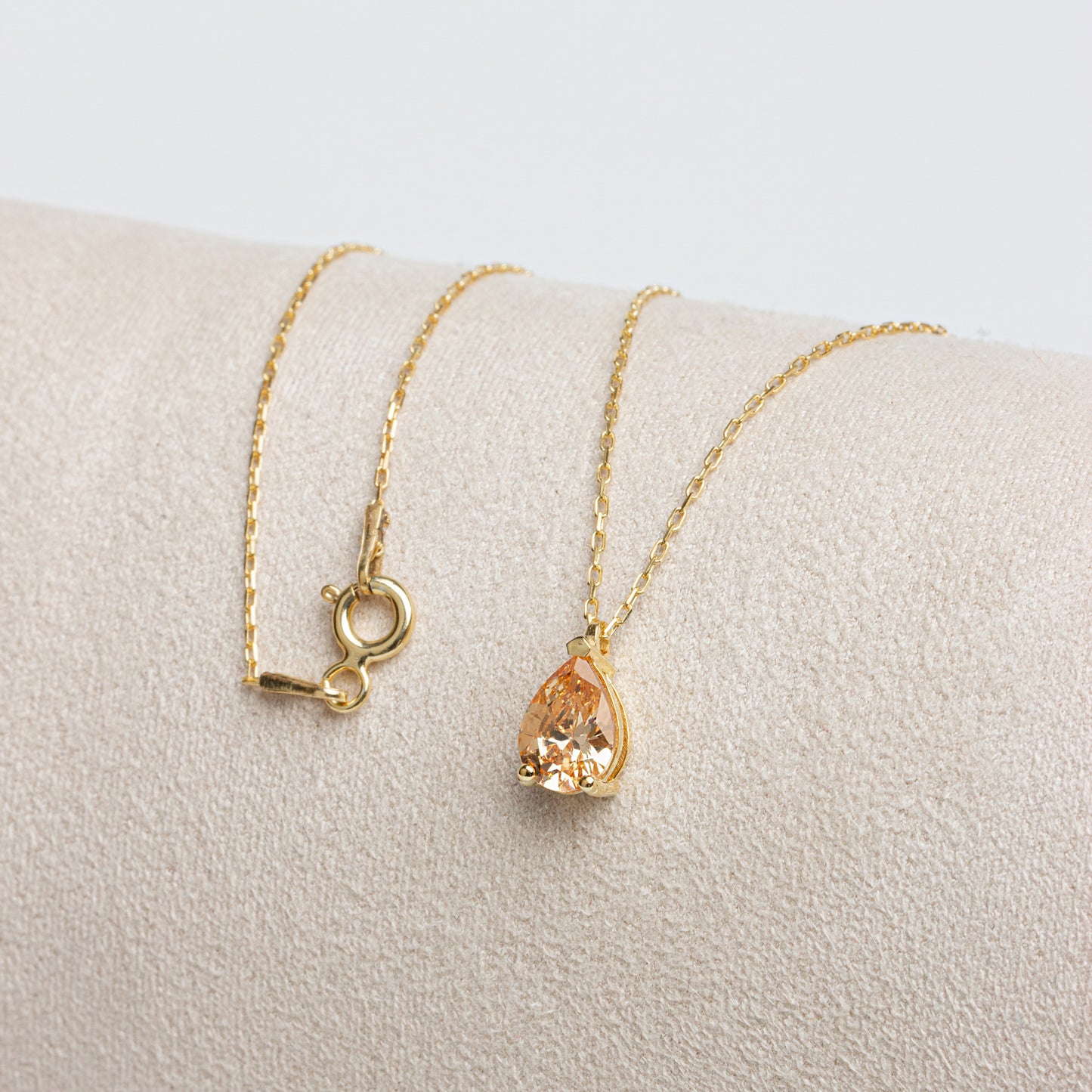 Citrine Drop Necklace 14K Solid Gold, Teardrop November Birthstone