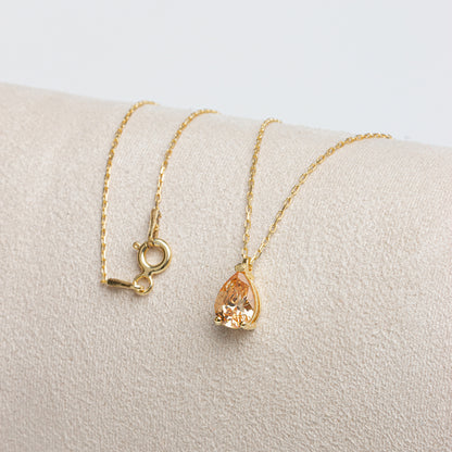 Citrine Drop Necklace 14K Solid Gold, Teardrop November Birthstone