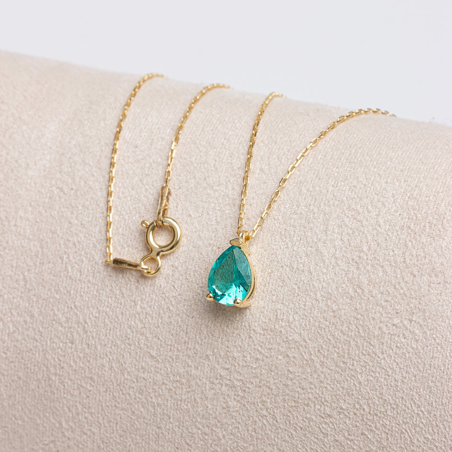 Aqua Green Drop Necklace 14K Solid Gold