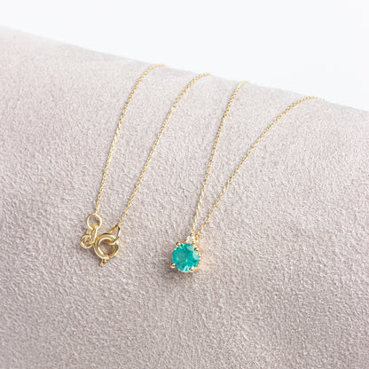 Round Aqua Green Necklace with Real Diamond in 14K Solid Gold, Birthstone Jewelry