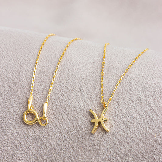 Pisces Zodiac Sign in 14K Solid Gold Necklace | Minimalist Horoscope Symbol