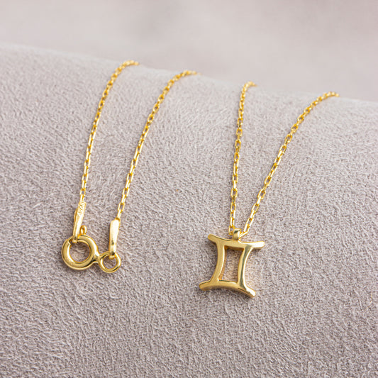 Gemini Zodiac Sign in 14K Solid Gold Necklace | Minimalist Horoscope Symbol