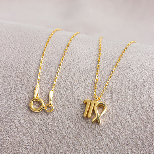 Virgo Zodiac Sign in 14K Solid Gold Necklace | Minimalist Horoscope Symbol