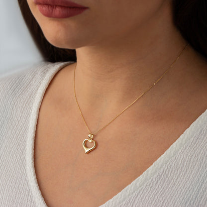 Open Heart Necklace 14K Solid Gold Pendant