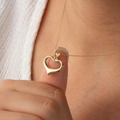 Open Heart Necklace 14K Solid Gold Pendant