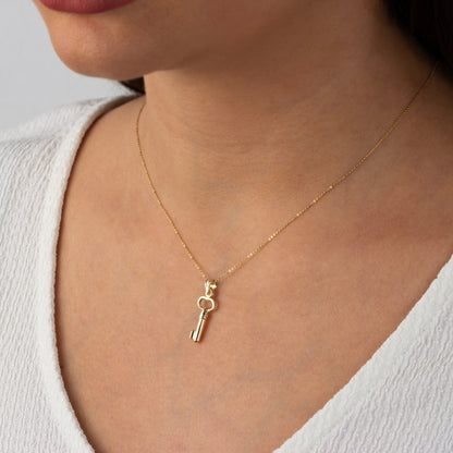 Key Pendant Necklace 14K Solid Gold