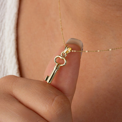 Key Pendant Necklace 14K Solid Gold