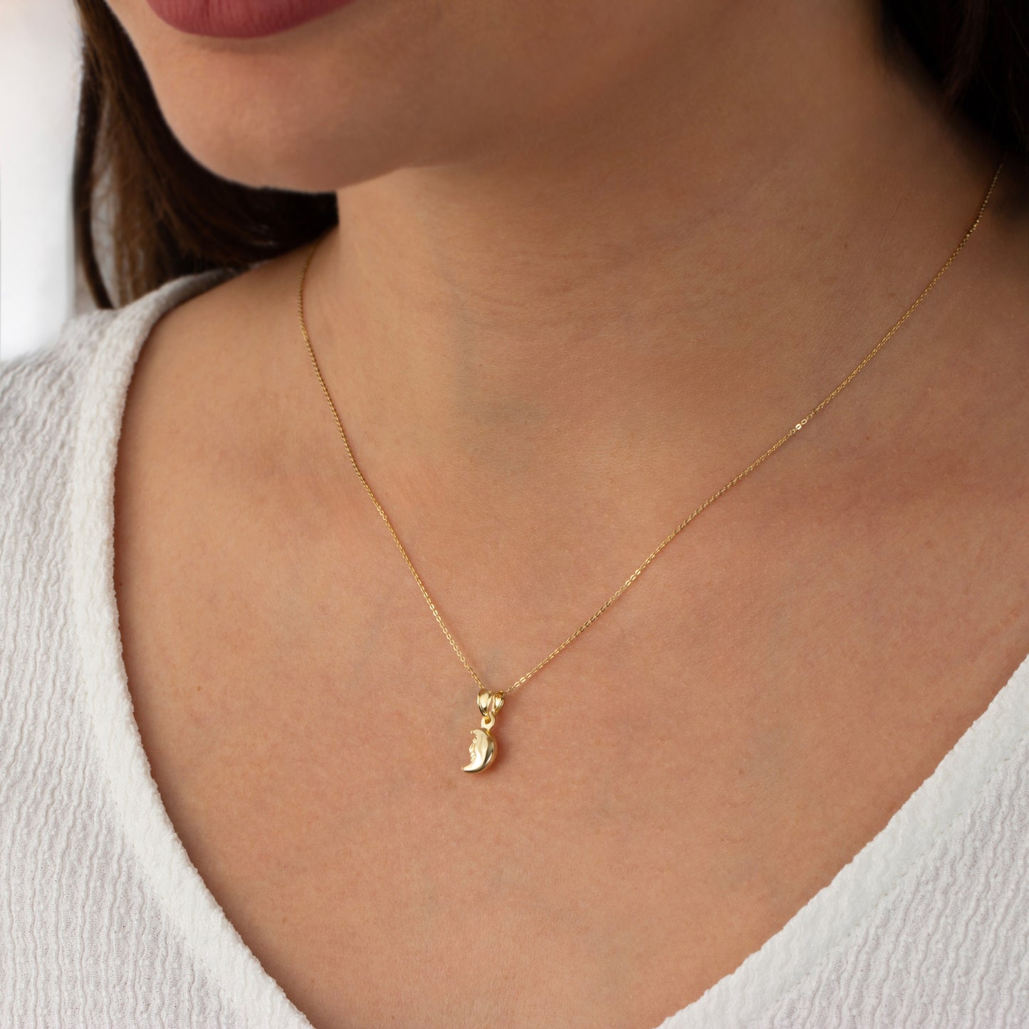 Crescent Moon Necklace 14K Solid Gold Pendant