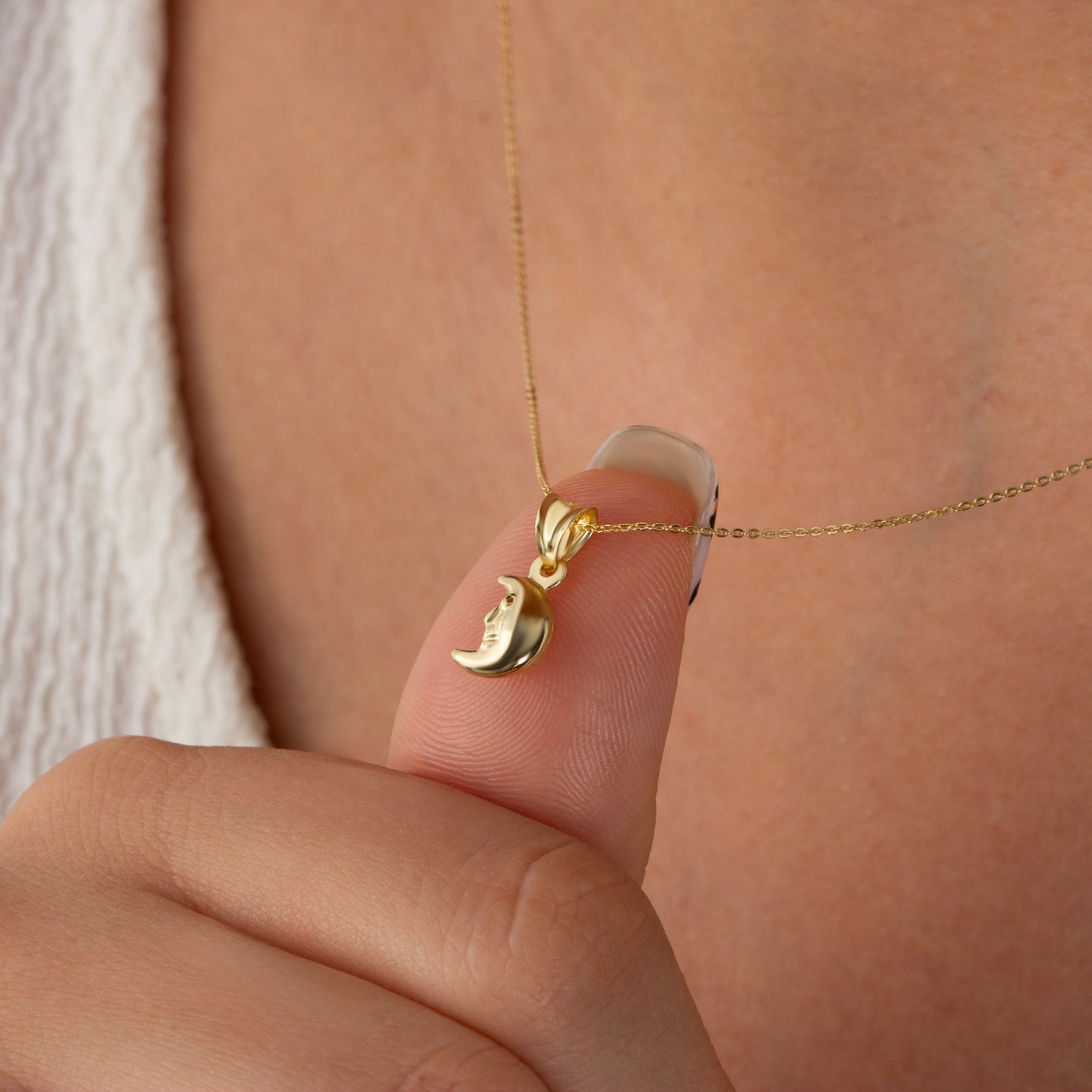 Crescent Moon Necklace 14K Solid Gold Pendant