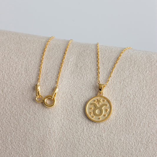 Taurus Zodiac Sign 14K Solid Gold Necklace, Minimalist Horoscope Symbol Pendant