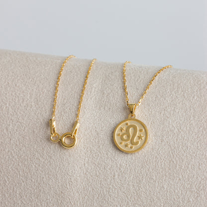 Leo Zodiac Sign 14K Solid Gold Necklace, Minimalist Horoscope Symbol Pendant