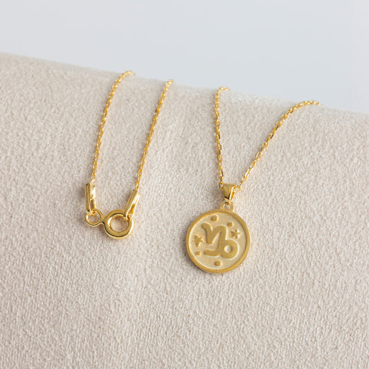 Capricorn Zodiac Sign 14K Solid Gold Necklace, Minimalist Horoscope Symbol Pendant