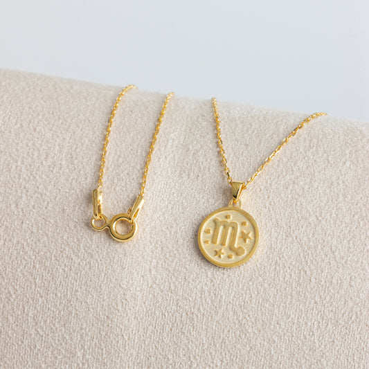 Scorpio Zodiac Sign 14K Solid Gold Necklace, Minimalist Horoscope Symbol Pendant