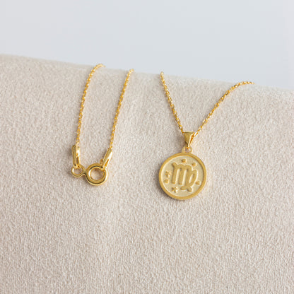 Virgo Zodiac Sign 14K Solid Gold Necklace, Minimalist Horoscope Symbol Pendant